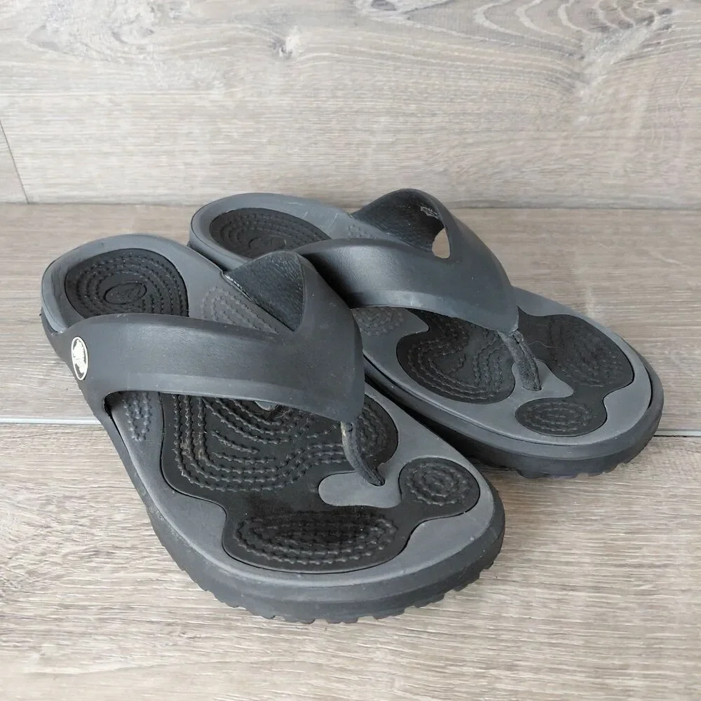 Crocs Modi Sport Flip Flop Sandals Mens 9 Womens 11 Black Slip On Beach Thongs